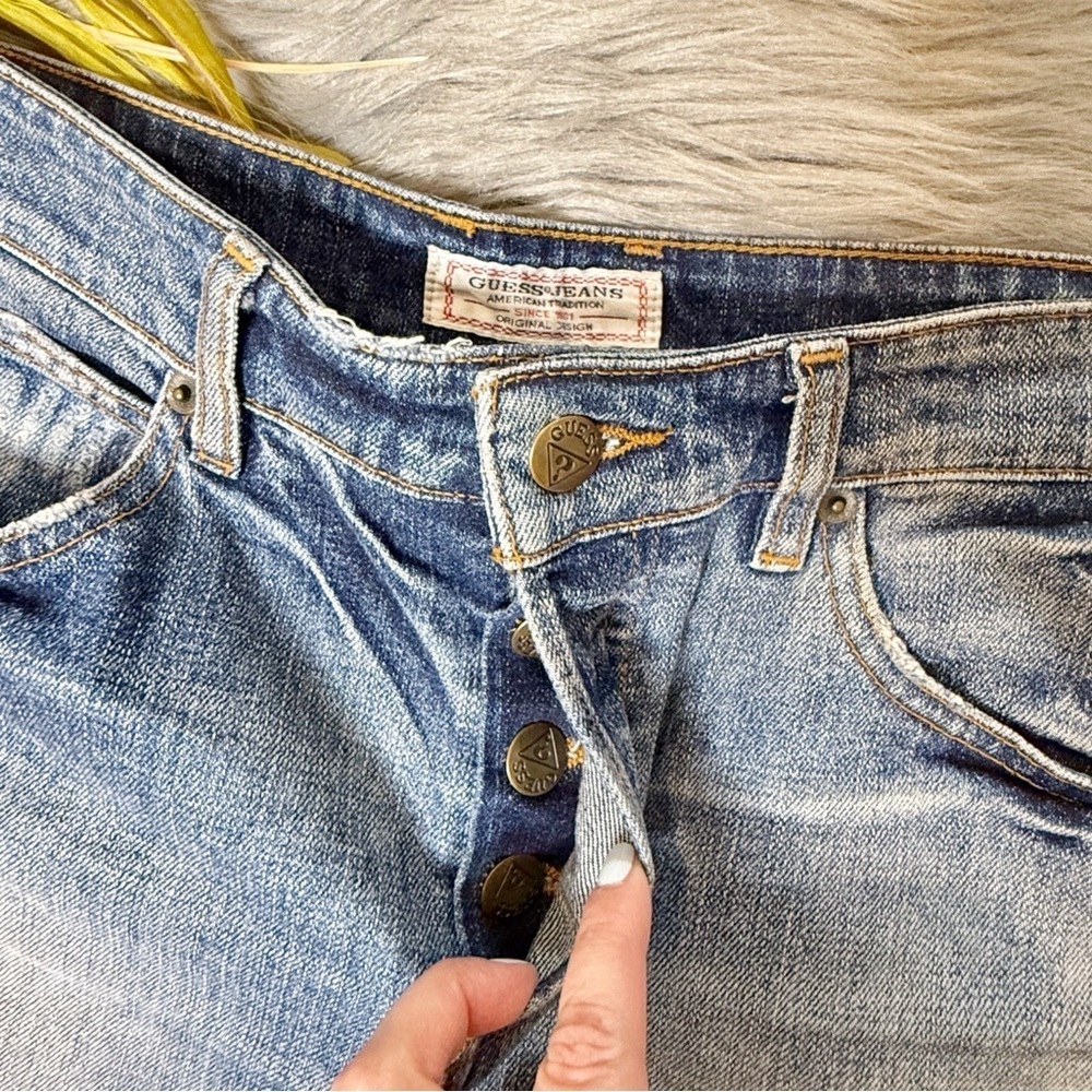 Guess Logo Pocket High Rise 90s Button Fly Cutoff Women’s Denim Shorts Sz 29 - Picture 4 of 10
